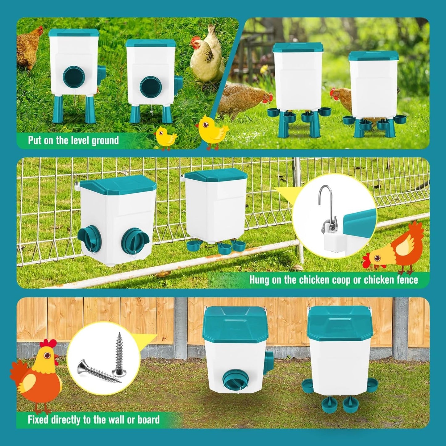 CARLA HOME Automatic Chicken Feeder Waterer Set with 8KG Food 7L Water Capacity for Coop, Chickens, Ducks, Quails (Blue) - Image 5