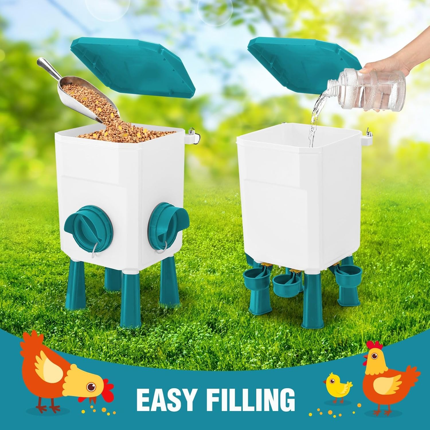 CARLA HOME Automatic Chicken Feeder Waterer Set with 8KG Food 7L Water Capacity for Coop, Chickens, Ducks, Quails (Blue) - Image 7