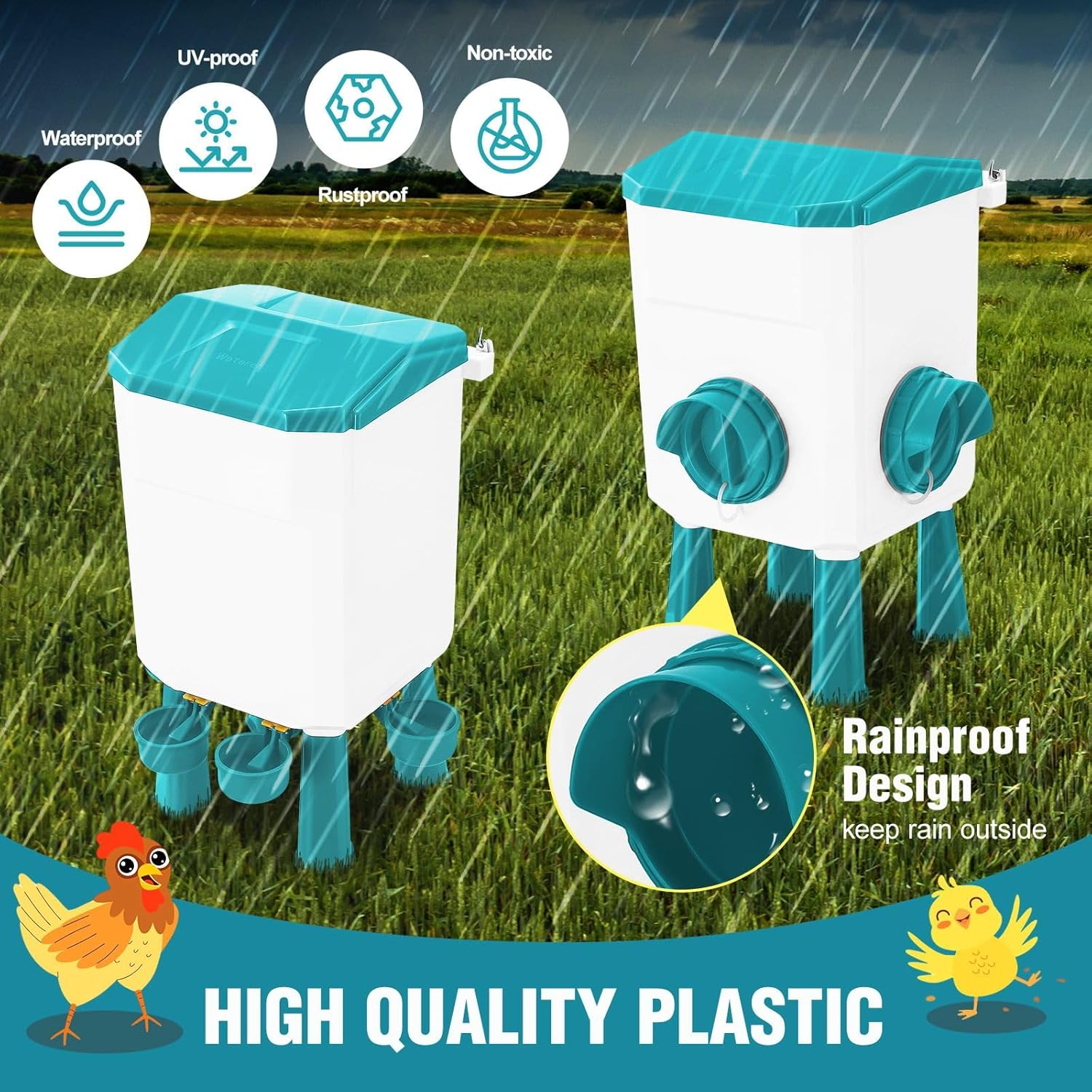 CARLA HOME Automatic Chicken Feeder Waterer Set with 8KG Food 7L Water Capacity for Coop, Chickens, Ducks, Quails (Blue) - Image 8