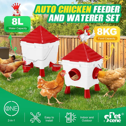 CARLA HOME Chicken Feeder Waterer Set, Automatic Gravity Dispenser with 8KG Food & 8L Water Capacity, 4 Ports & Cups, Clean Poultry Feeding for Coop, Duck, Quail, Hen - Image 2