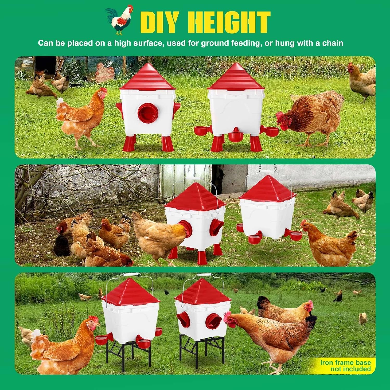 CARLA HOME Chicken Feeder Waterer Set, Automatic Gravity Dispenser with 8KG Food & 8L Water Capacity, 4 Ports & Cups, Clean Poultry Feeding for Coop, Duck, Quail, Hen - Image 5