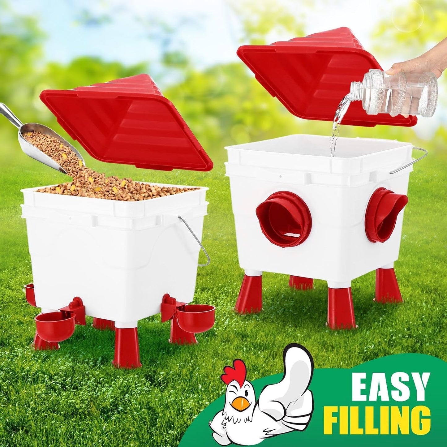 CARLA HOME Chicken Feeder Waterer Set, Automatic Gravity Dispenser with 8KG Food & 8L Water Capacity, 4 Ports & Cups, Clean Poultry Feeding for Coop, Duck, Quail, Hen - Image 8