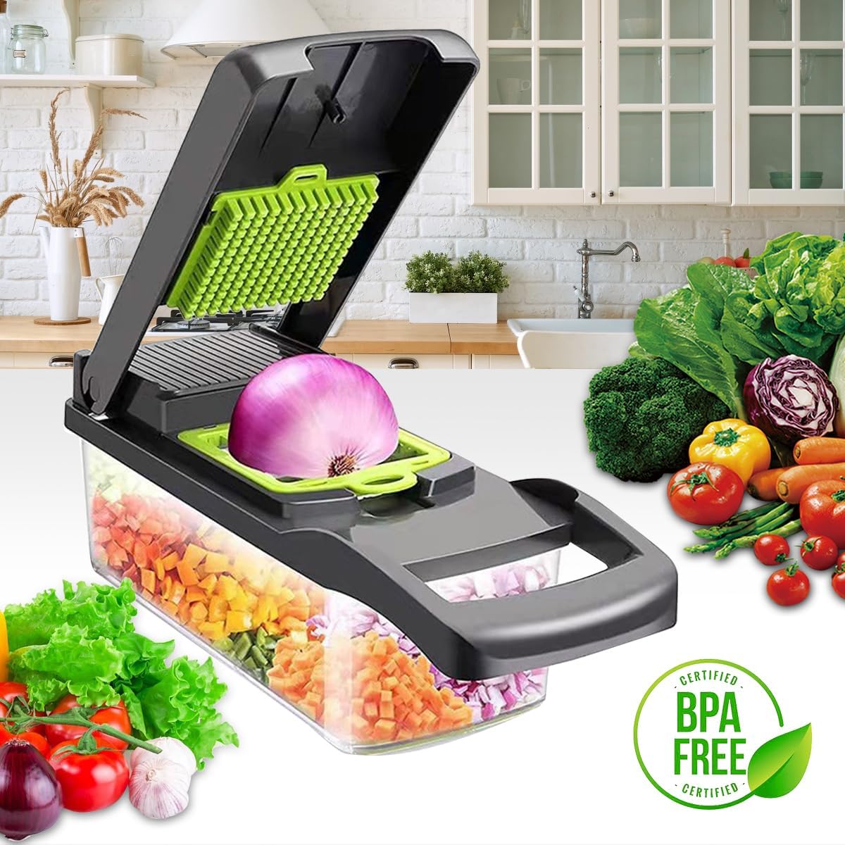 CARLA HOME Multifunctional Mandoline Vegetable Chopper 16-in-1 with Stainless Steel Blades, Storage Container & Hand Guard for Fruits & Veggies - Image 4
