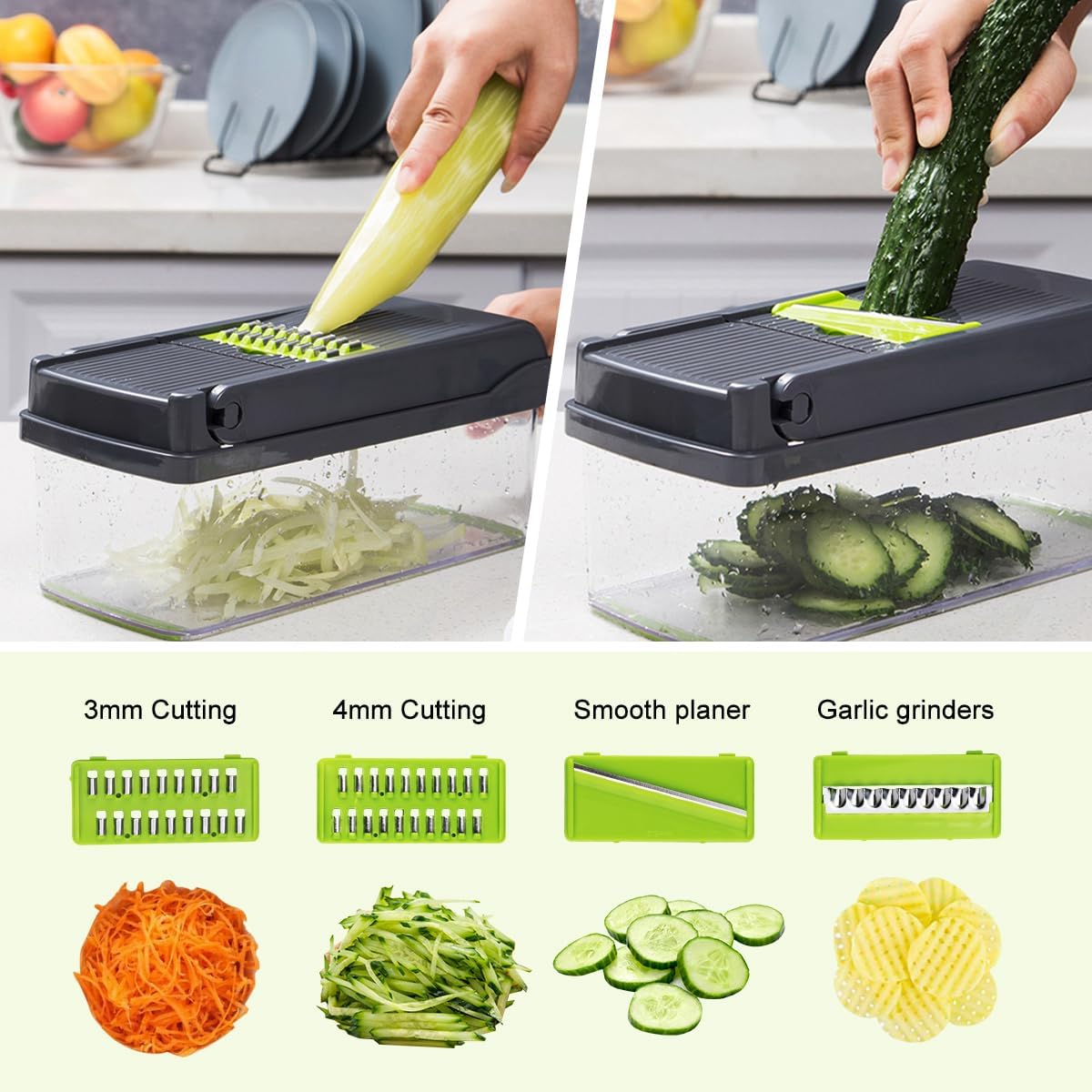CARLA HOME Multifunctional Mandoline Vegetable Chopper 16-in-1 with Stainless Steel Blades, Storage Container & Hand Guard for Fruits & Veggies - Image 6