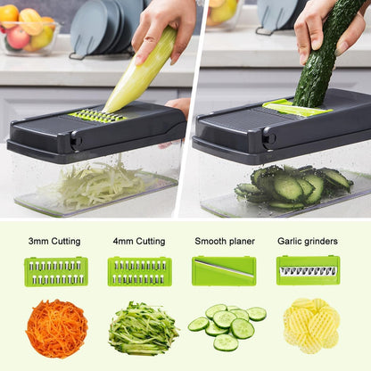 CARLA HOME Multifunctional Mandoline Vegetable Chopper 16-in-1 with Stainless Steel Blades, Storage Container & Hand Guard for Fruits & Veggies - Image 6
