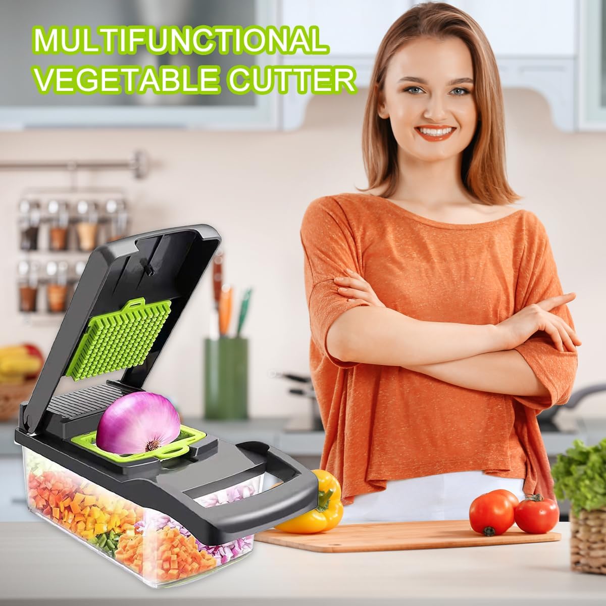 CARLA HOME Multifunctional Mandoline Vegetable Chopper 16-in-1 with Stainless Steel Blades, Storage Container & Hand Guard for Fruits & Veggies - Image 8