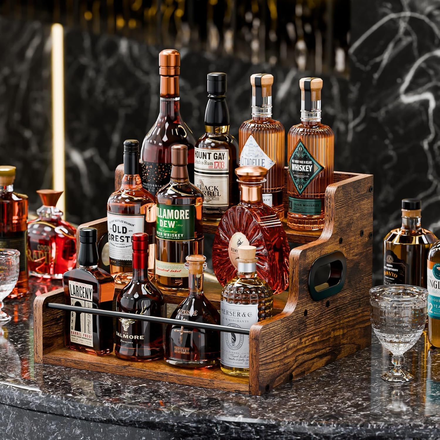 CARLA HOME 3-Tier Liquor Bottle Display Shelf Rack Bar Organizer for Whiskey, Wine, Coffee Syrups, Spirits & Bottles - Image 2