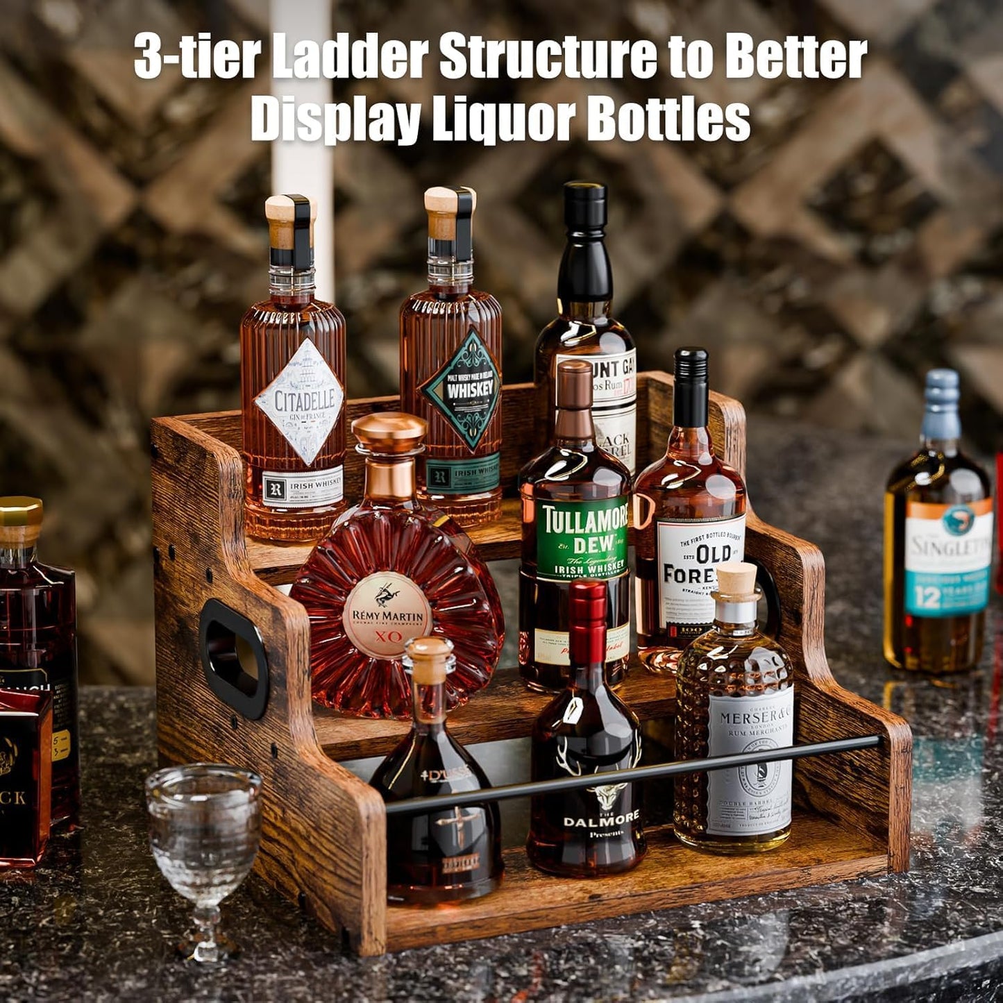 CARLA HOME 3-Tier Liquor Bottle Display Shelf Rack Bar Organizer for Whiskey, Wine, Coffee Syrups, Spirits & Bottles - Image 4