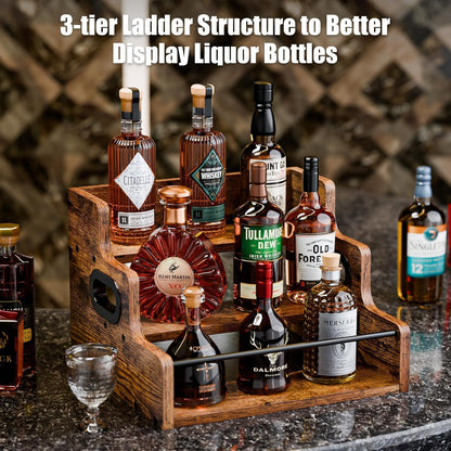 CARLA HOME 3-Tier Liquor Bottle Display Shelf Rack Bar Organizer for Whiskey, Wine, Coffee Syrups, Spirits & Bottles - Image 4