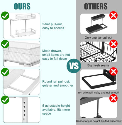 CARLA HOME 2 Tier Under Sink Organizer Pull Out Sliding Cabinet Storage Shelf with Height Adjustable for Kitchen, Bathroom or Laundry Room (White) - Image 5