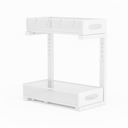 CARLA HOME 2 Tier Under Sink Organizer Pull Out Sliding Cabinet Storage Shelf with Height Adjustable for Kitchen, Bathroom or Laundry Room (White) - Image 8