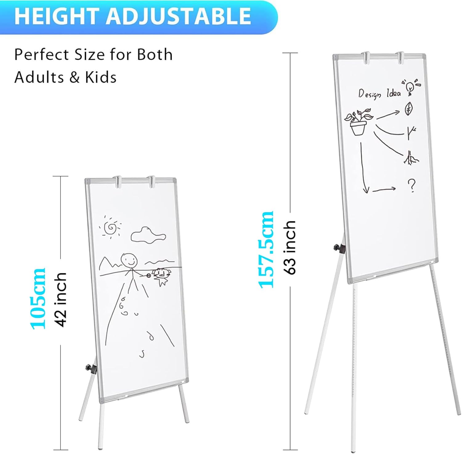 CARLA HOME Whiteboard Easel Portable Magnetic Dry Erase Board with Adjustable Tripod Stand & Height Adjustable for Office & Home (90x60cm) - Image 2