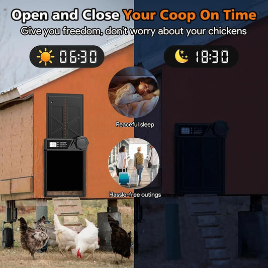 CARLA HOME Solar Automatic Chicken Coop Door with Timer, Light Sensor, Remote Control, Anti-Pinch, LED Screen & USB Charging - Image 2