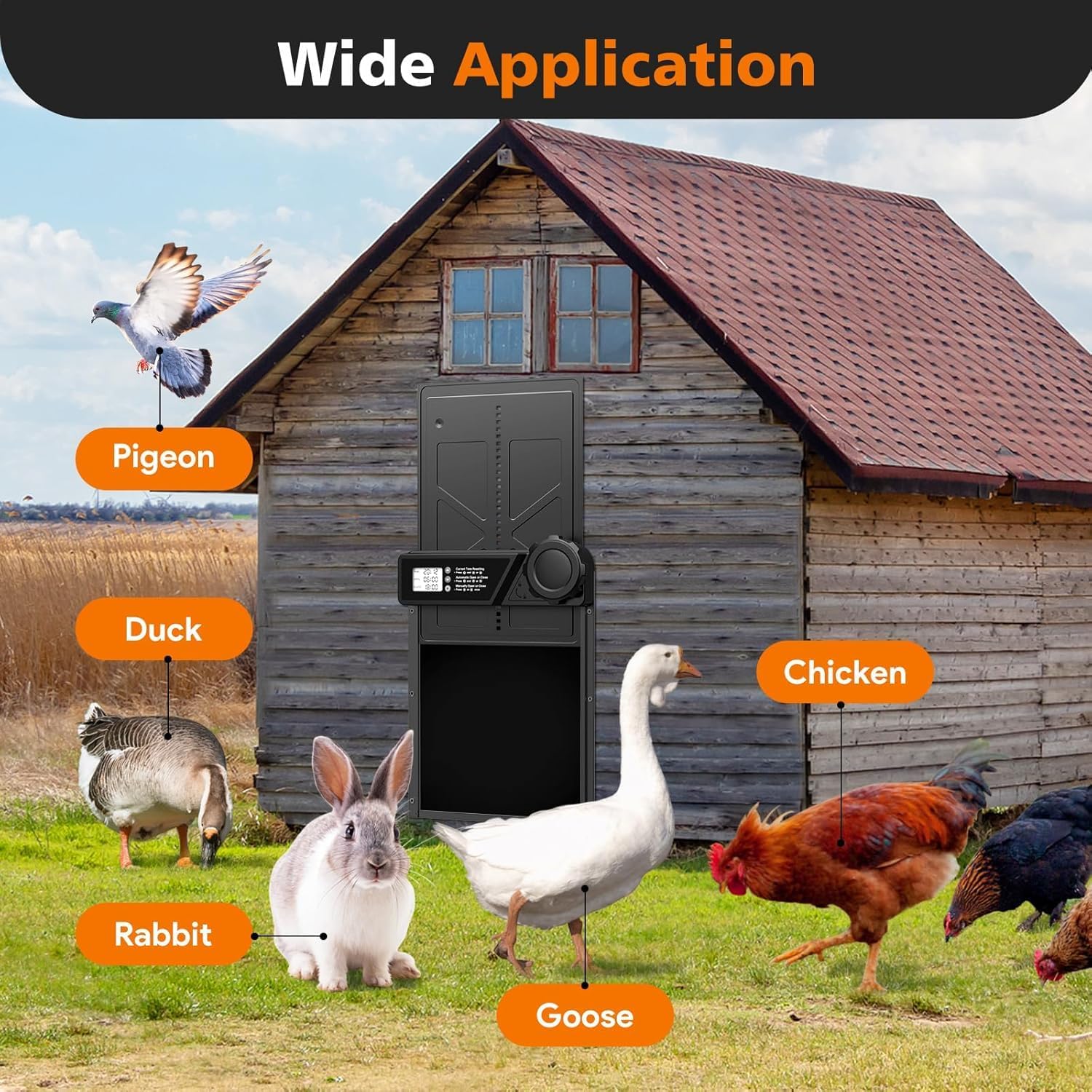 CARLA HOME Solar Automatic Chicken Coop Door with Timer, Light Sensor, Remote Control, Anti-Pinch, LED Screen & USB Charging - Image 8