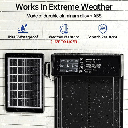 CARLA HOME Automatic Chicken Coop Door Solar Powered with 4 Mode Timer & Light Sensor, Anti-Pinch & USB Charging Port - Image 6