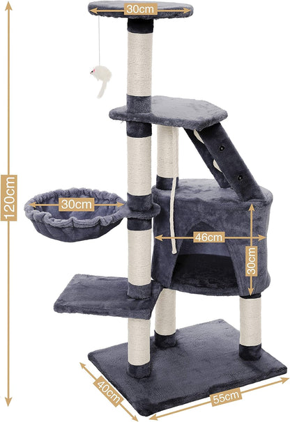 CARLA HOME 120cm Cat Tree for Indoor Cats with Condo, Hammock & Plush Perchfor for Kittens & Adult Cats - Image 3