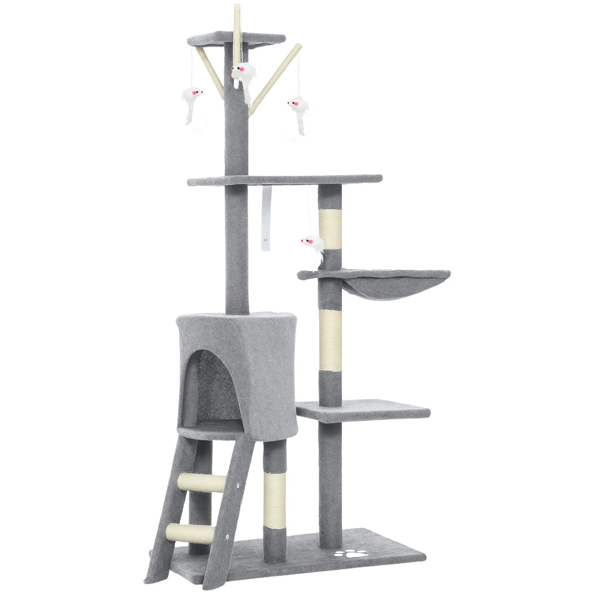 CARLA HOME 134cm Cat Tree for Indoor Cats with Hammock, Plush Perch & Sisal Scratching Posts for Kittens & Adult Cats (Light Grey) - Image 9
