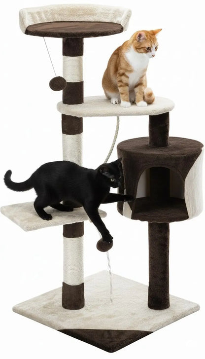 CARLA HOME 140cm Cat Tree for Indoor Cats with Plush Perch, Sisal Scratching Posts & Condo for Kittens & Adult Cats (Beige)