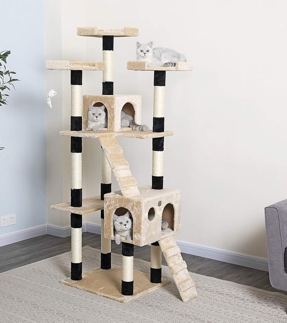 CARLA HOME 180cm Cat Tree Tower for Indoor Cats with Dual Condos, Plush Perches, Sisal Scratching Posts & Ramps for Kittens & Adult Cats (Beige) - Image 2