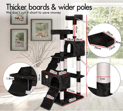 CARLA HOME 180cm Cat Tree Tower for Indoor Cats with Dual Condos, Plush Perches, Sisal Scratching Posts & Ramps for Kittens & Adult Cats (Beige) - Image 3
