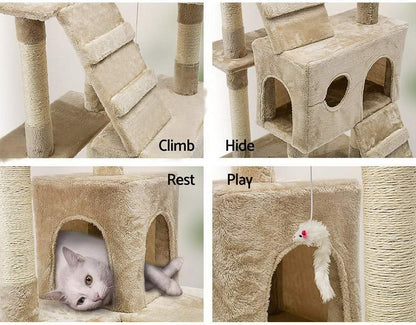CARLA HOME 180cm Cat Tree Tower for Indoor Cats with Dual Condos, Plush Perches, Sisal Scratching Posts & Ramps for Kittens & Adult Cats (Beige) - Image 6