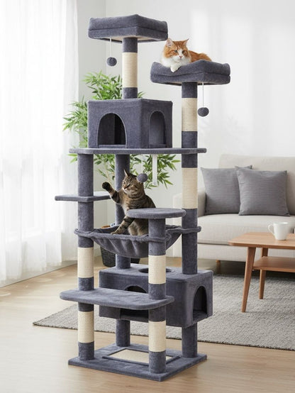 CARLA HOME 180cm Cat Tree Tower for Indoor Cats with Plush Perches, Dual Condos, Natural Sisal Scratching Posts & Ramps for Kittens & Adult Cats (Grey) - Image 2