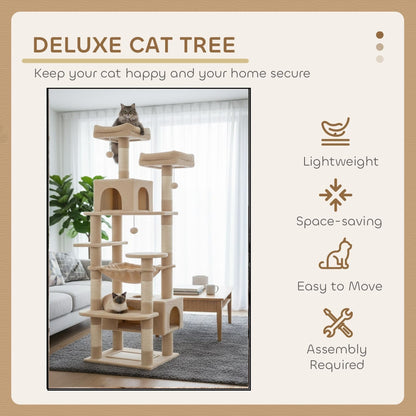 CARLA HOME 180cm Cat Tree Tower for Indoor Cats with Plush Perches, Dual Condos, Natural Sisal Scratching Posts & Ramps for Kittens & Adult Cats (Beige) - Image 4