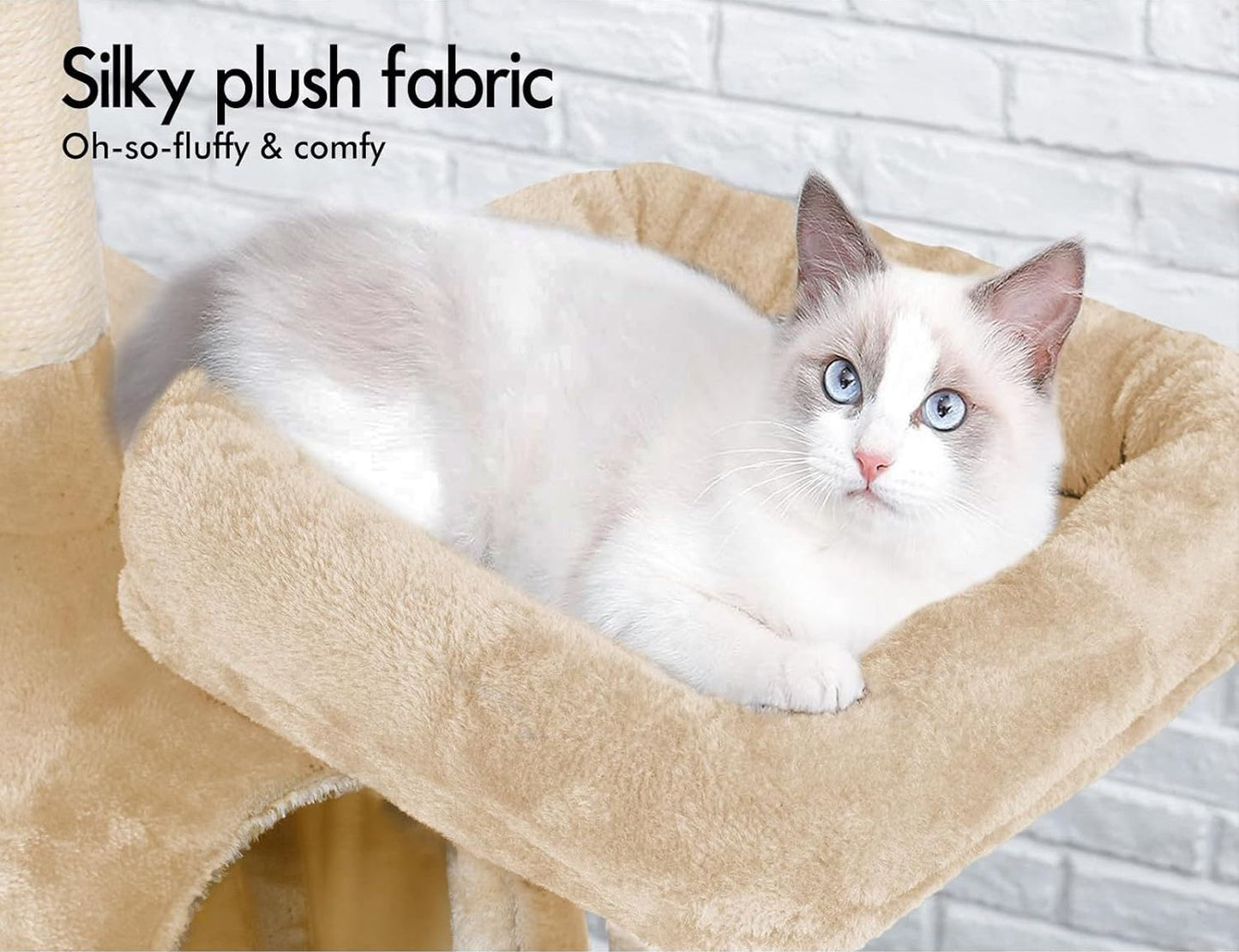 CARLA HOME 180cm Cat Tree Tower for Indoor Cats with Plush Perches, Dual Condos, Natural Sisal Scratching Posts & Ramps for Kittens & Adult Cats (Beige) - Image 7