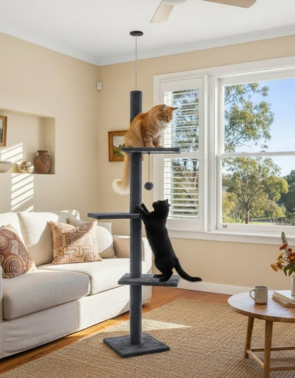 CARLA HOME Floor to Ceiling Cat Tree Tower  with Adjustable Height 230-286cm for Indoor Cats (Grey) - Image 2