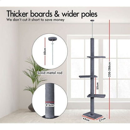 CARLA HOME Floor to Ceiling Cat Tree Tower  with Adjustable Height 230-286cm for Indoor Cats (Grey) - Image 3
