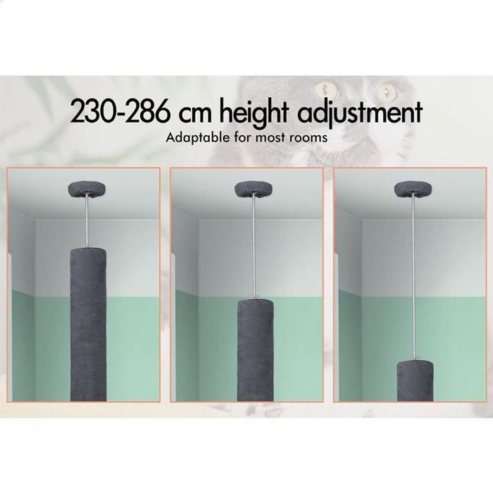 CARLA HOME Floor to Ceiling Cat Tree Tower  with Adjustable Height 230-286cm for Indoor Cats (Grey) - Image 4