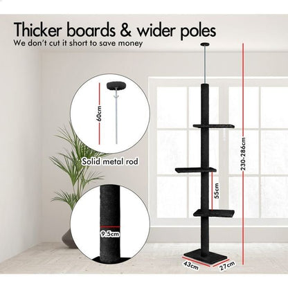 CARLA HOME Floor to Ceiling Cat Tree Tower  with Adjustable Height 230-286cm for Indoor Cats (Black) - Image 3