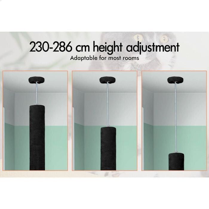 CARLA HOME Floor to Ceiling Cat Tree Tower  with Adjustable Height 230-286cm for Indoor Cats (Black) - Image 4