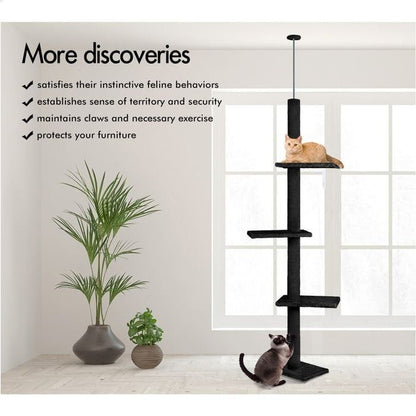 CARLA HOME Floor to Ceiling Cat Tree Tower  with Adjustable Height 230-286cm for Indoor Cats (Black) - Image 6