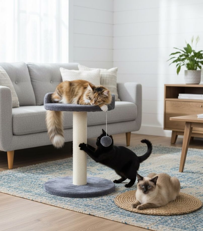CARLA HOME Cat Tree Tower for Indoor Cats with Plush Perch, Sisal Scratching Post & Hanging Ball Toy for Kittens or Small Breeds - Image 2