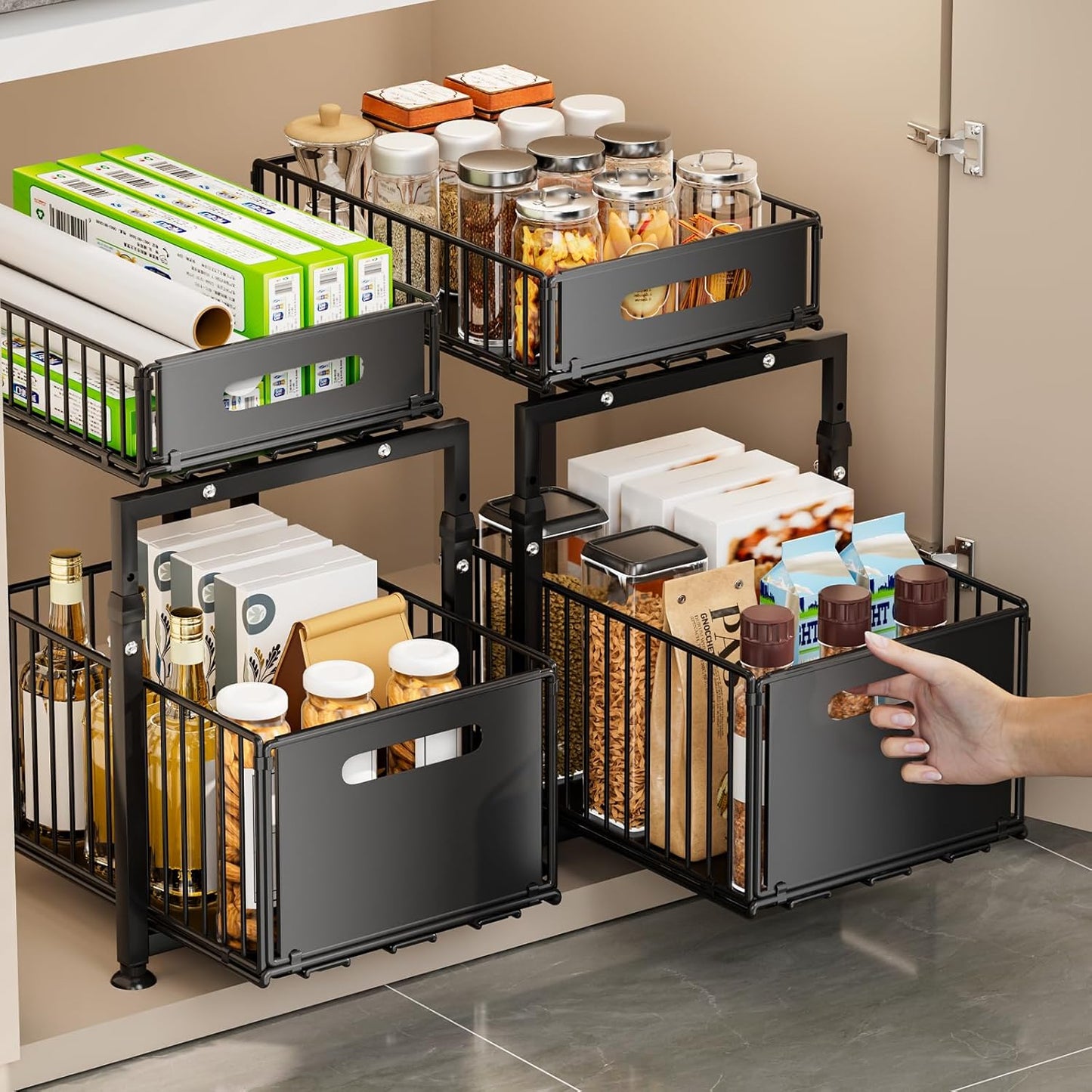 CARLA HOME 2-Tier Under Sink Organizer with Sliding Drawers & Height Adjustable for Kitchen Bathroom Cabinet Organization - Image 2