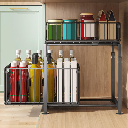 CARLA HOME 2-Tier Under Sink Organizer with Sliding Drawers & Height Adjustable for Kitchen Bathroom Cabinet Organization - Image 7