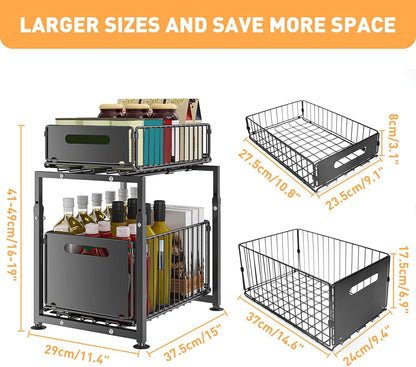 CARLA HOME 2-Tier Under Sink Organizer with Sliding Drawers & Height Adjustable for Kitchen Bathroom Cabinet Organization - Image 8