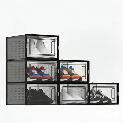 CARLA HOME 6-Pack Clear Stackable Shoe Storage Boxes - Black - Shoe Box Storage