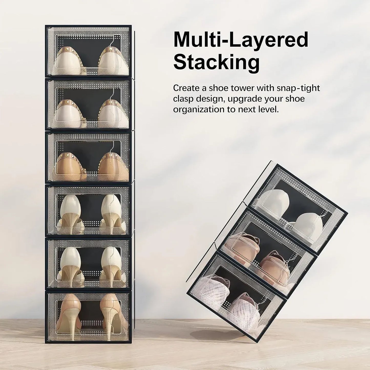 CARLA HOME 6-Pack Clear Stackable Shoe Storage Boxes - Black - Shoe Box Storage - Image 7