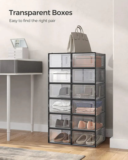 CARLA HOME 6-Pack Clear Stackable Shoe Storage Boxes - Black - Shoe Box Storage - Image 8