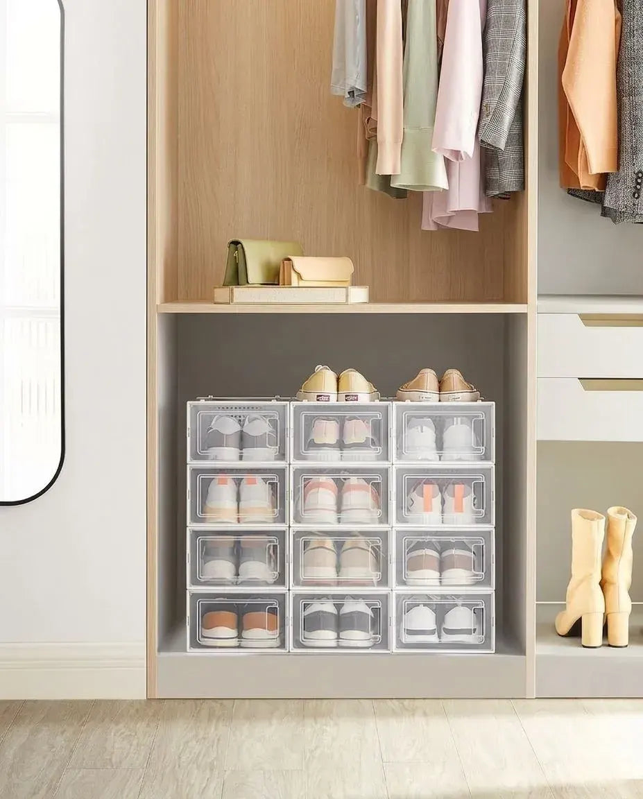 CARLA HOME 6-Pack Clear Stackable Shoe Storage Boxes - White - Shoe Box Storage - Image 2