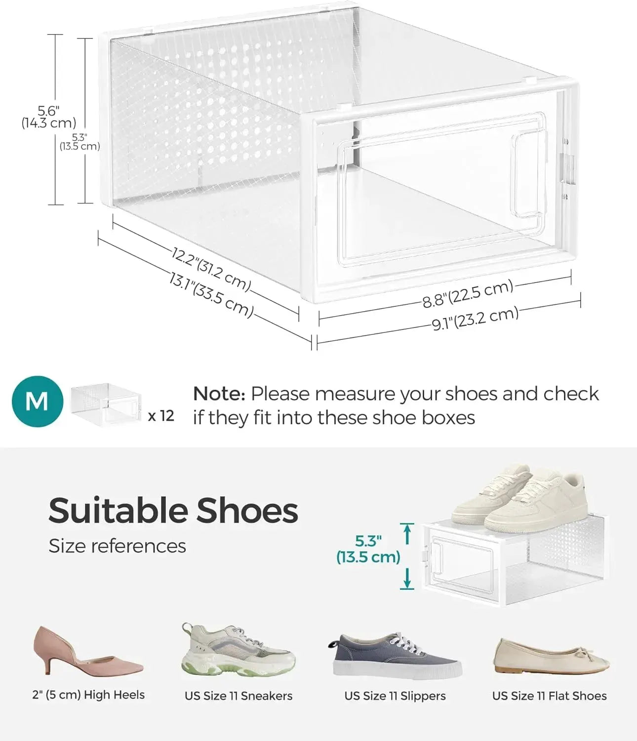 CARLA HOME 6-Pack Clear Stackable Shoe Storage Boxes - White - Shoe Box Storage - Image 3