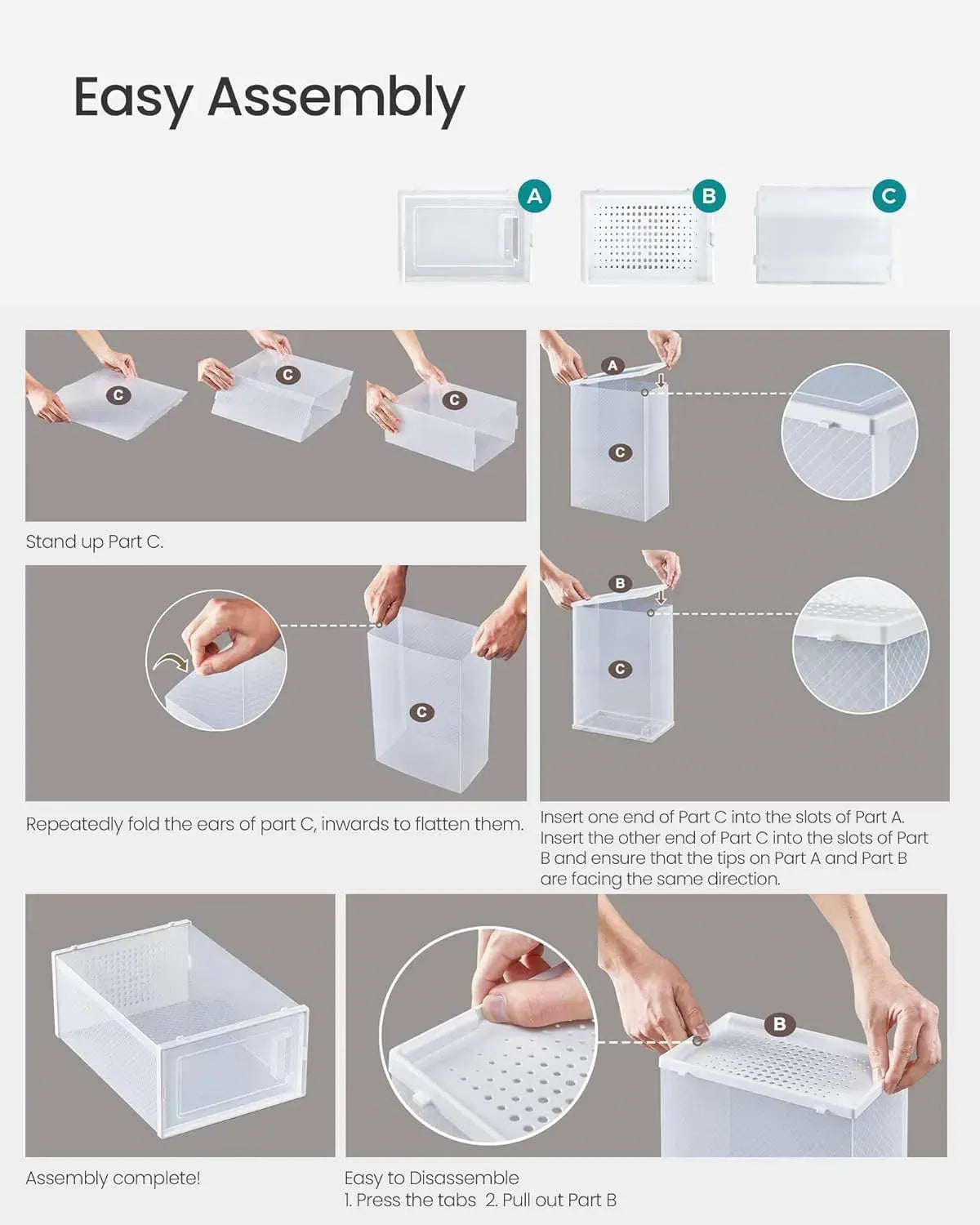 CARLA HOME 6-Pack Clear Stackable Shoe Storage Boxes - White - Shoe Box Storage - Image 4