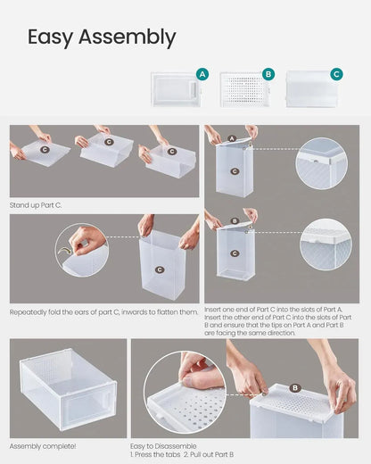 CARLA HOME 6-Pack Clear Stackable Shoe Storage Boxes - White - Shoe Box Storage - Image 4