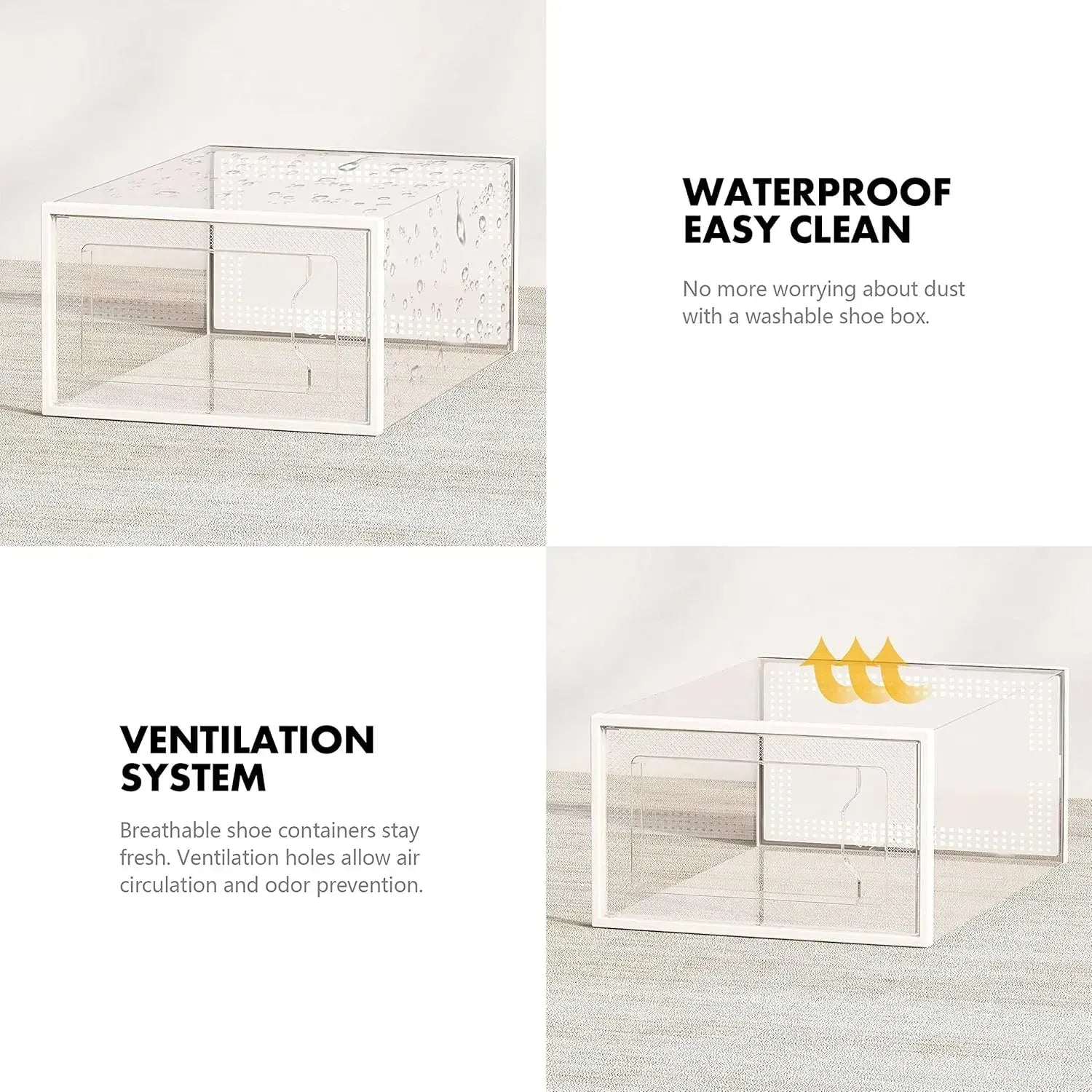 CARLA HOME 6-Pack Clear Stackable Shoe Storage Boxes - White - Shoe Box Storage - Image 5