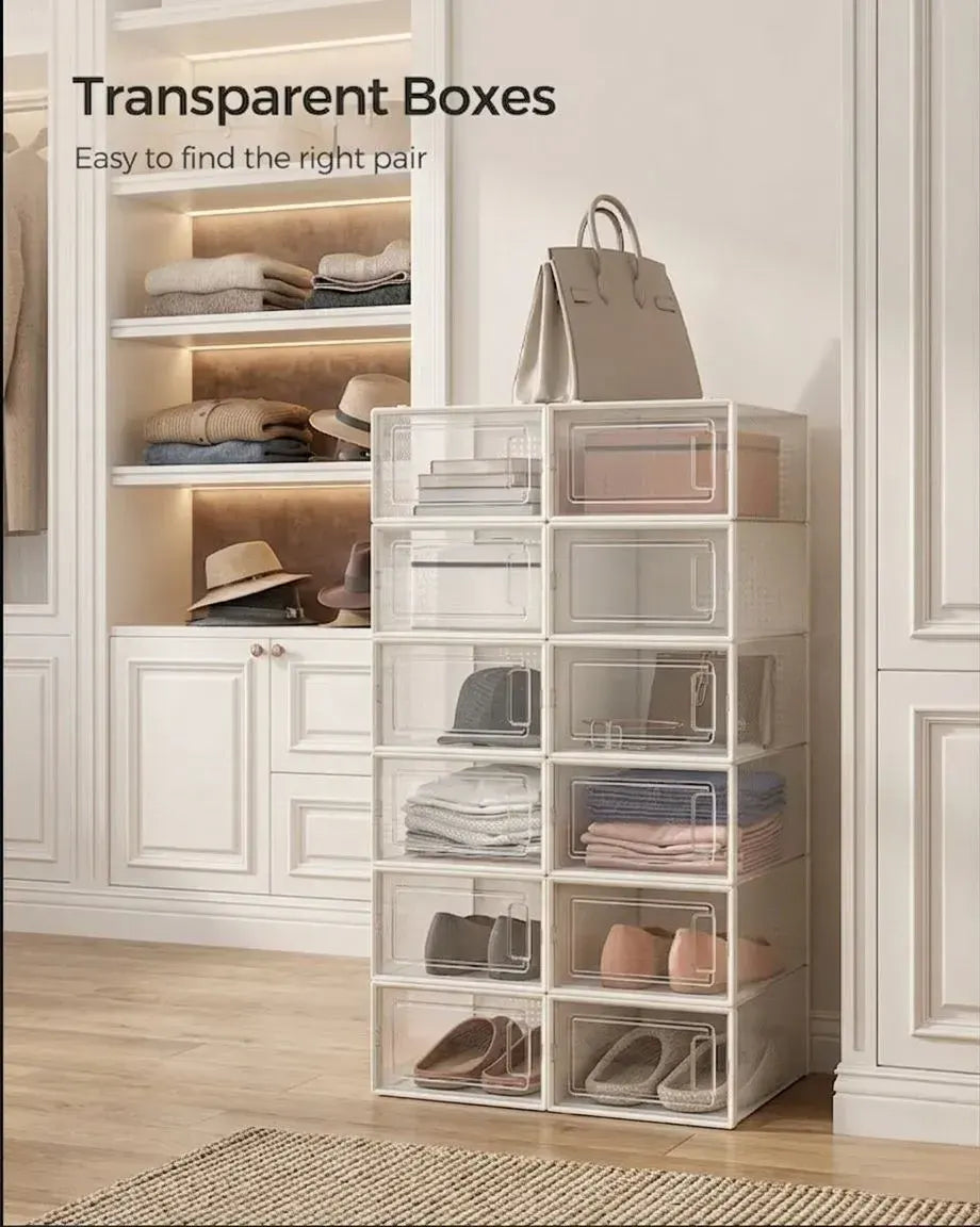 CARLA HOME 6-Pack Clear Stackable Shoe Storage Boxes - White - Shoe Box Storage - Image 8