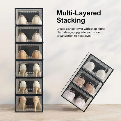 CARLA HOME 12-Pack Clear Shoe Storage Boxes - Stackable - Black - Shoe Box Storage - Image 7
