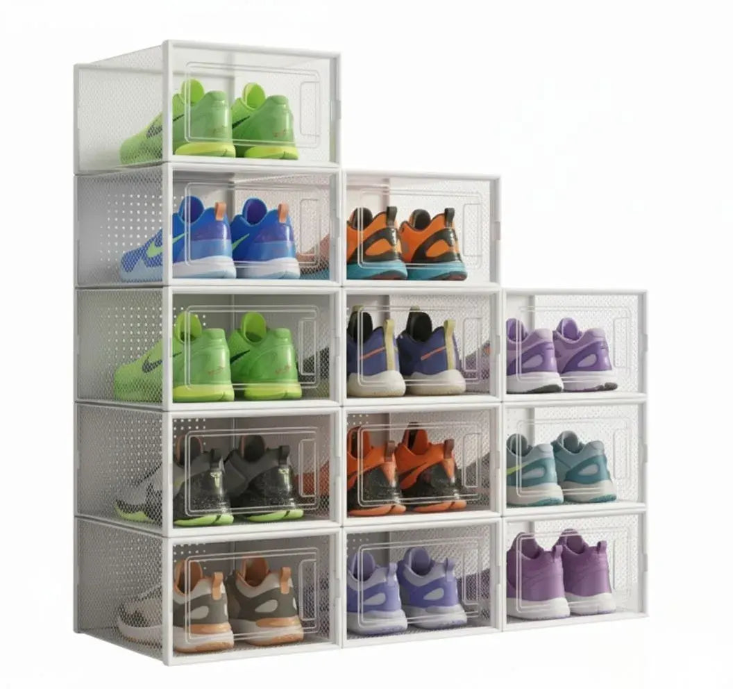 CARLA HOME 12-Pack Clear Shoe Storage Boxes - Stackable - White - Shoe Box Storage