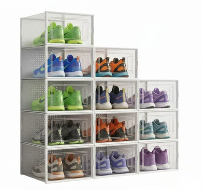 CARLA HOME 12-Pack Clear Shoe Storage Boxes - Stackable - White - Shoe Box Storage